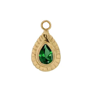 BIG TEARDROP CHARM - GREEN ONYX - GOLD