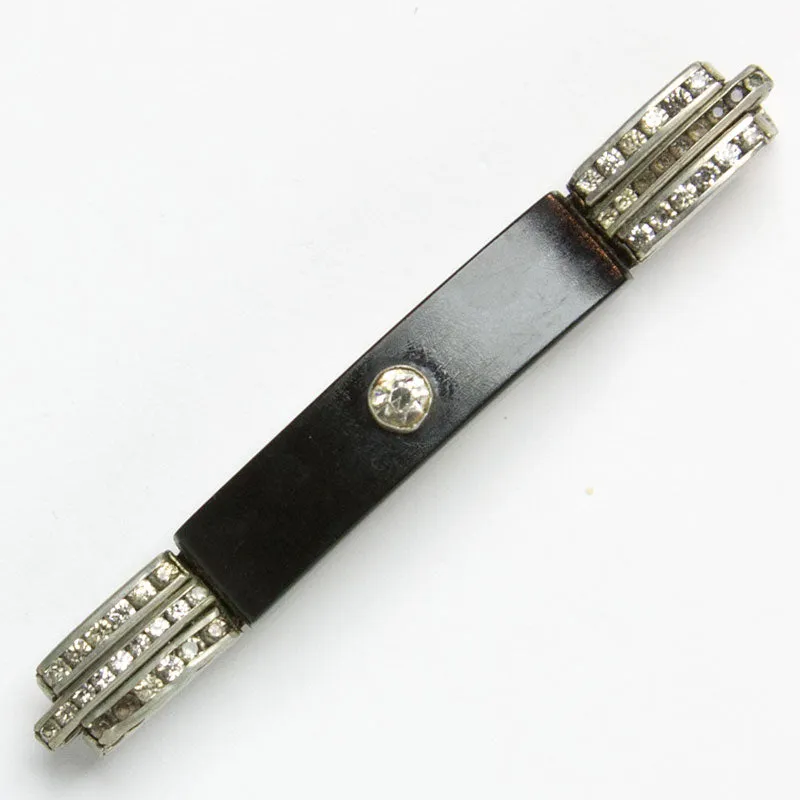 Black Bakelite Brooch with Diamantés