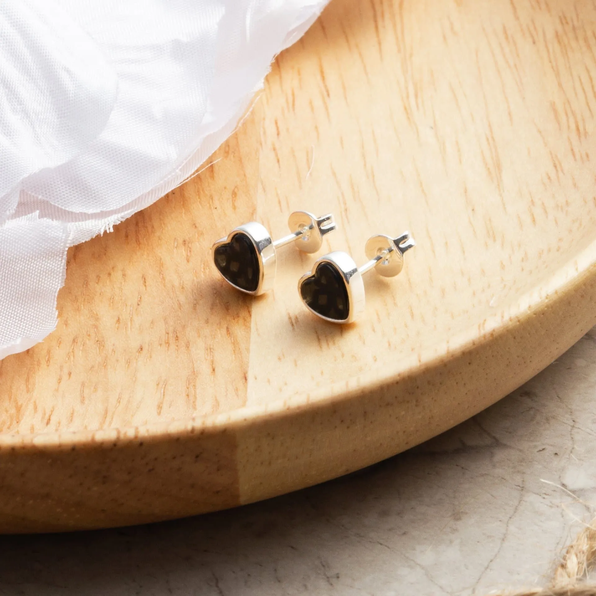 Black Onyx Heart Stud Earrings with Quote Card