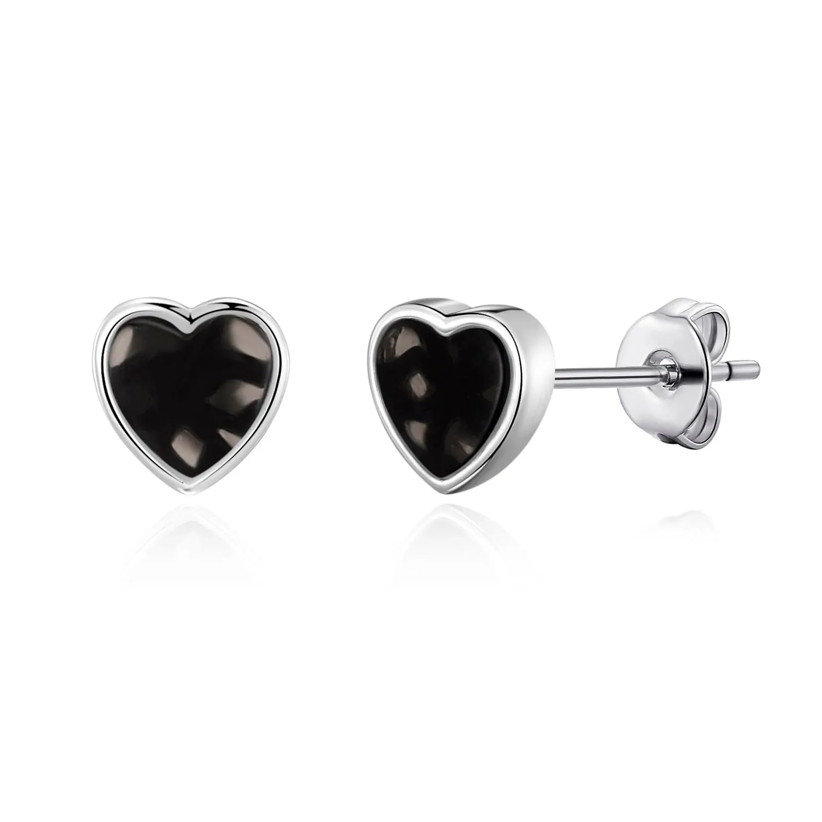 Black Onyx Heart Stud Earrings with Quote Card