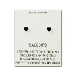 Black Onyx Heart Stud Earrings with Quote Card