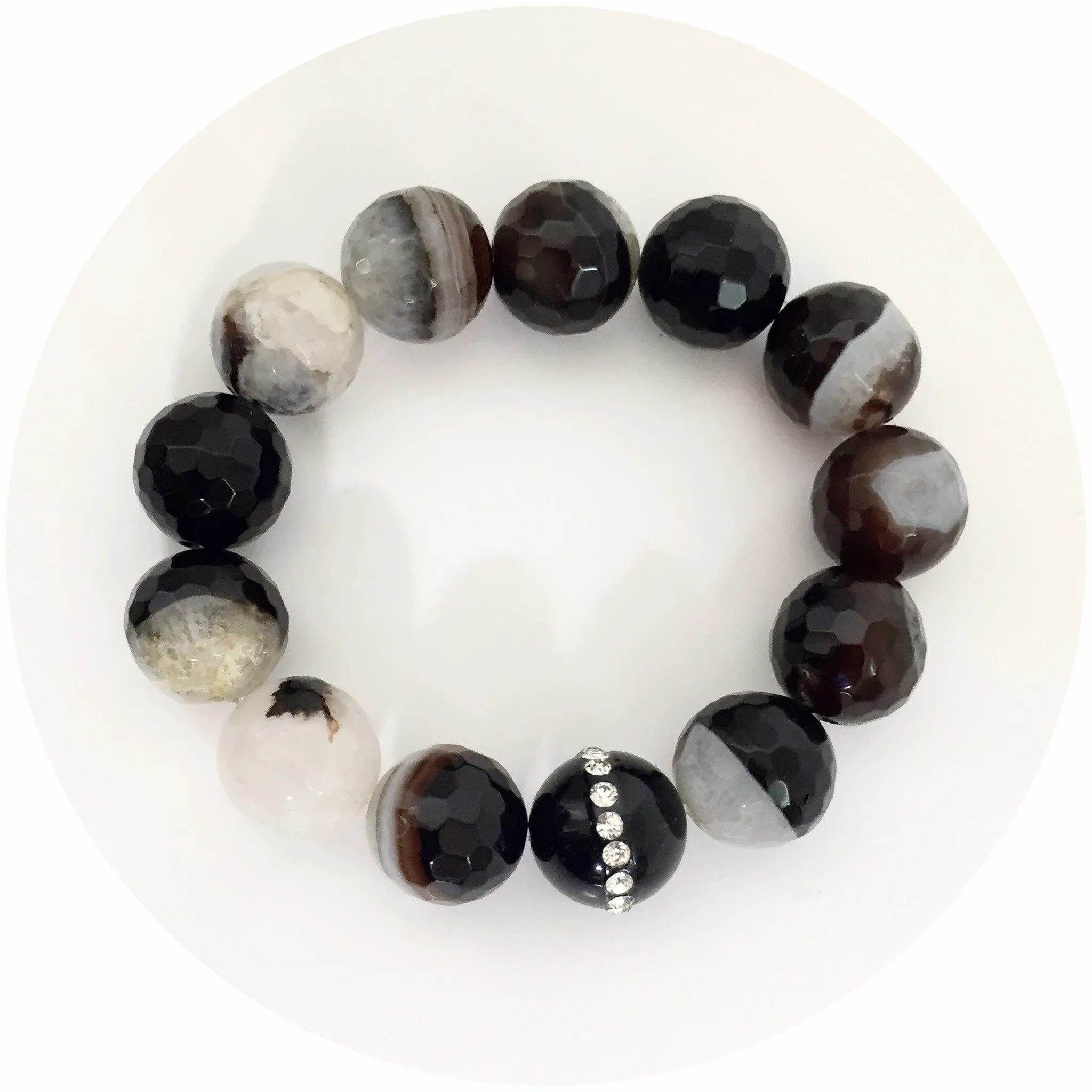 Black Quartz Agate with Black Onyx CZ Stripe