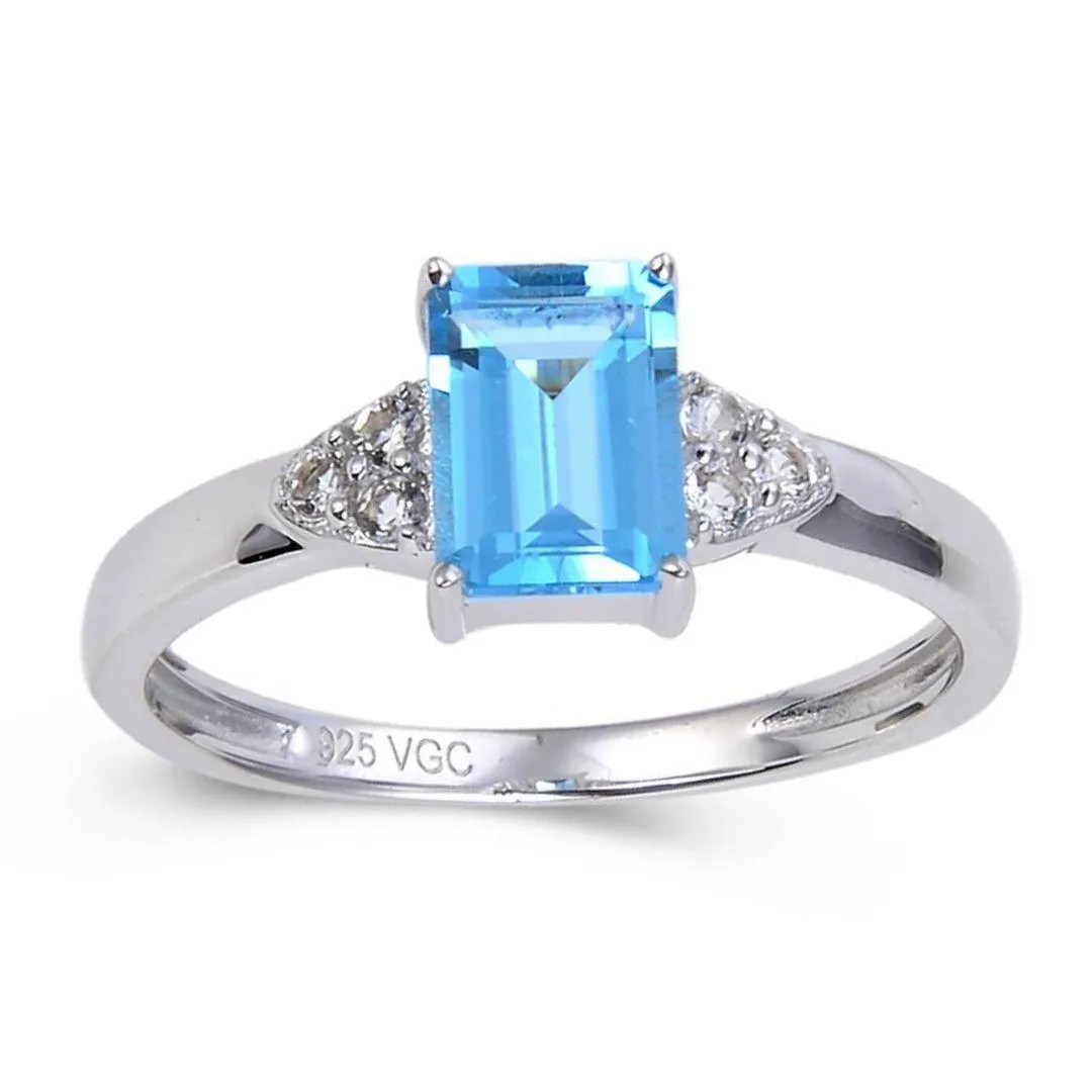 Blue Topaz Emerald Cut Solitaire Ring