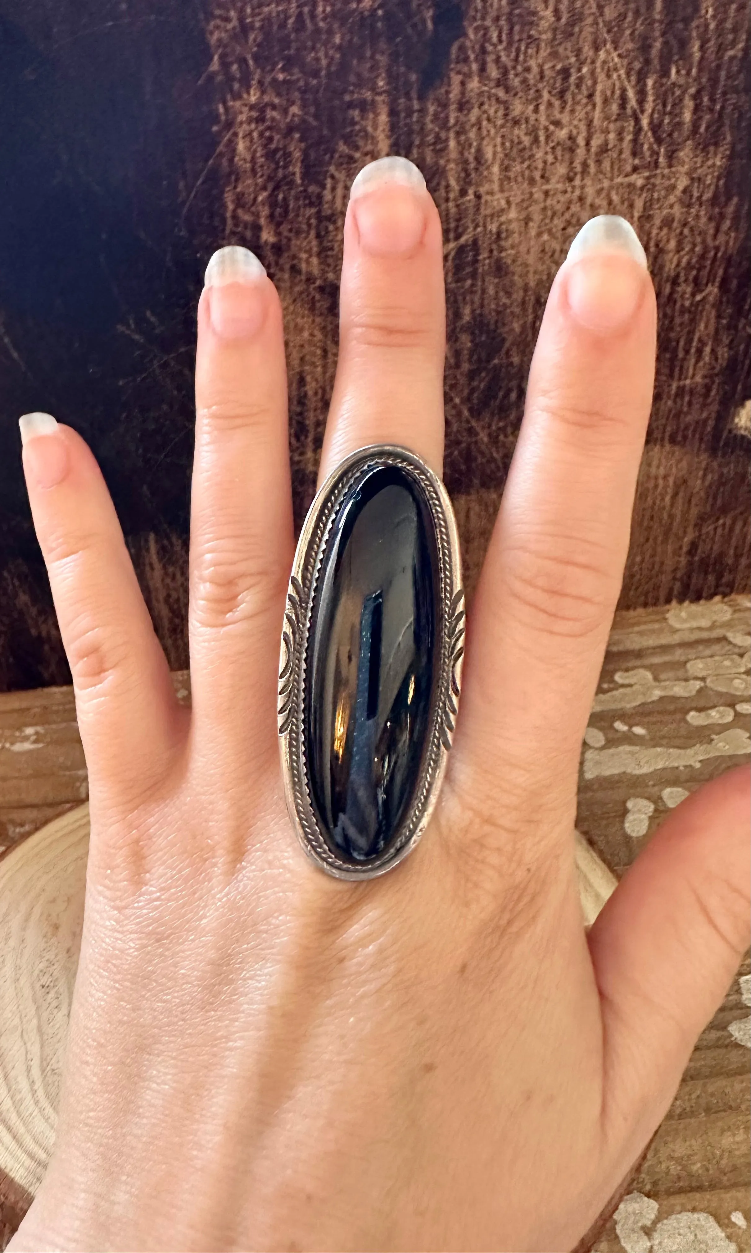 BOLD BLACK ONYX Silver Ring • Size 7