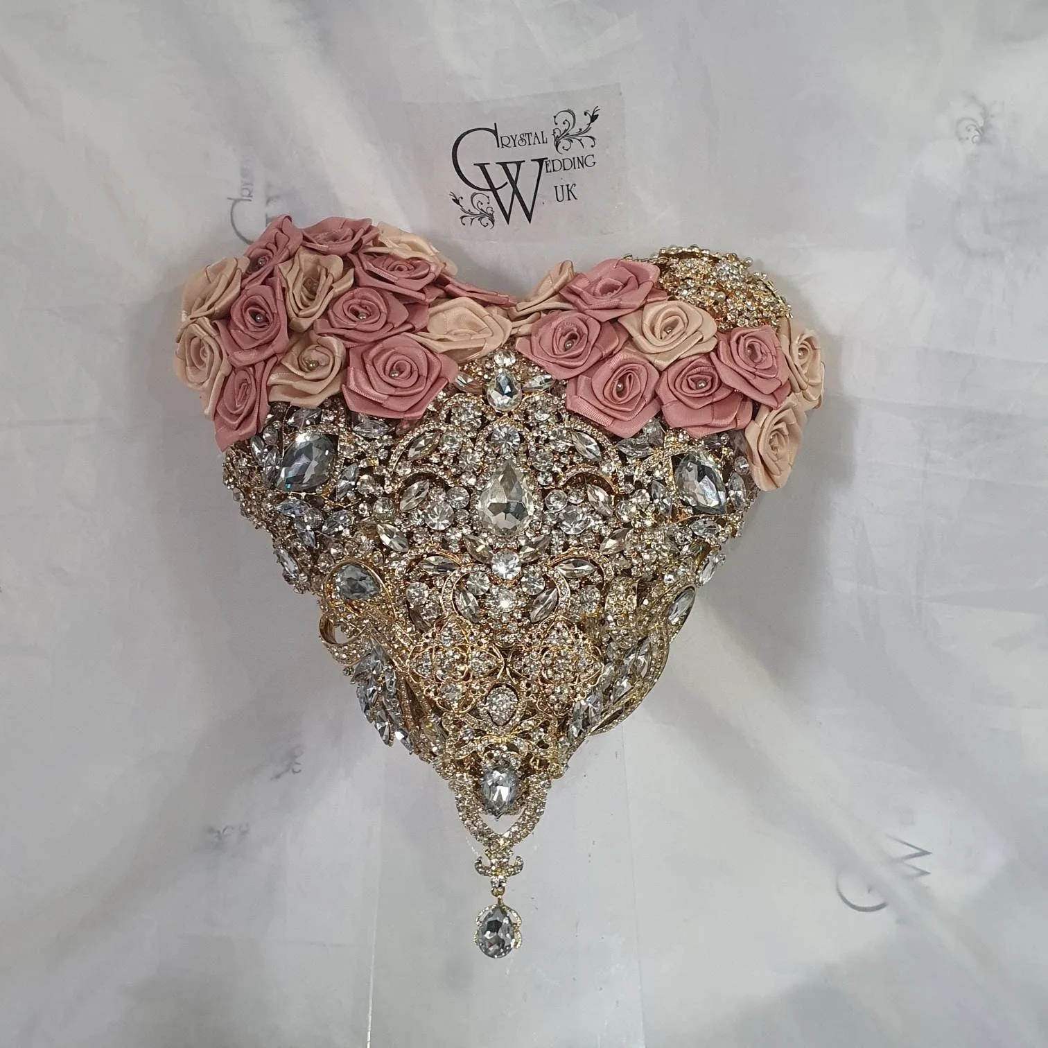 BROOCH BOUQUET Heart shaped brooch bouquet ribbon rose,  jewel heart wedding bouquet. by Crystal wedding uk