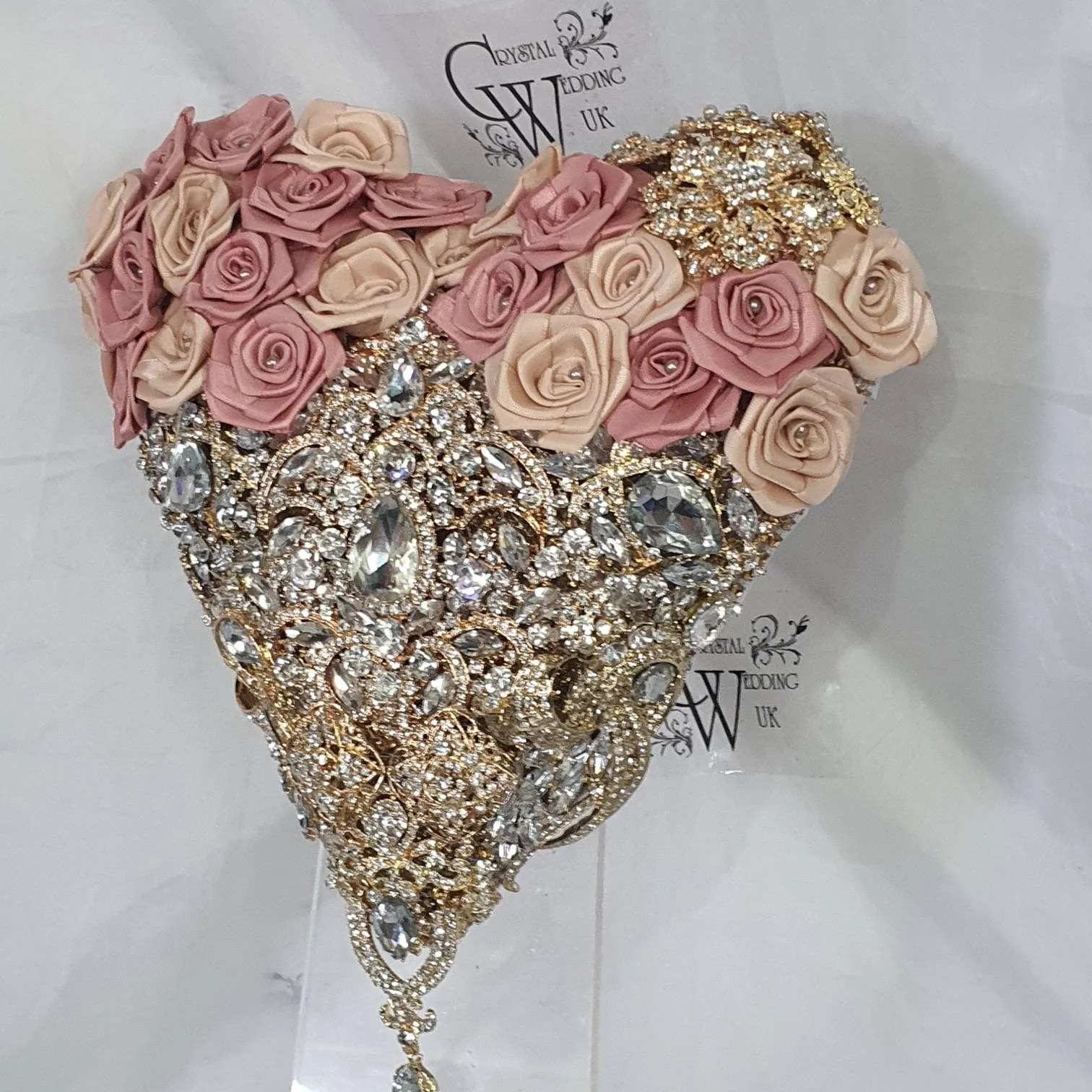 BROOCH BOUQUET Heart shaped brooch bouquet ribbon rose,  jewel heart wedding bouquet. by Crystal wedding uk