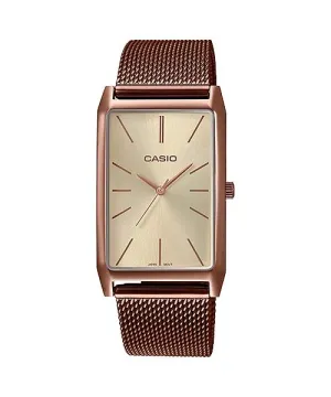 Casio Ladies' Analog Rose Gold Ion Plated Stainless Steel Mesh Band Watch LTPE156MR-9A LTP-E156MR-9A