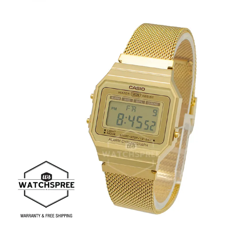 Casio Vintage Standard Digital Gold Ion Plated Stainless Steel Mesh Band Watch A700WMG-9A