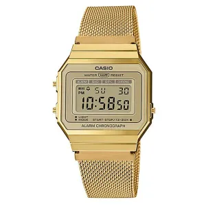 Casio Vintage Standard Digital Gold Ion Plated Stainless Steel Mesh Band Watch A700WMG-9A