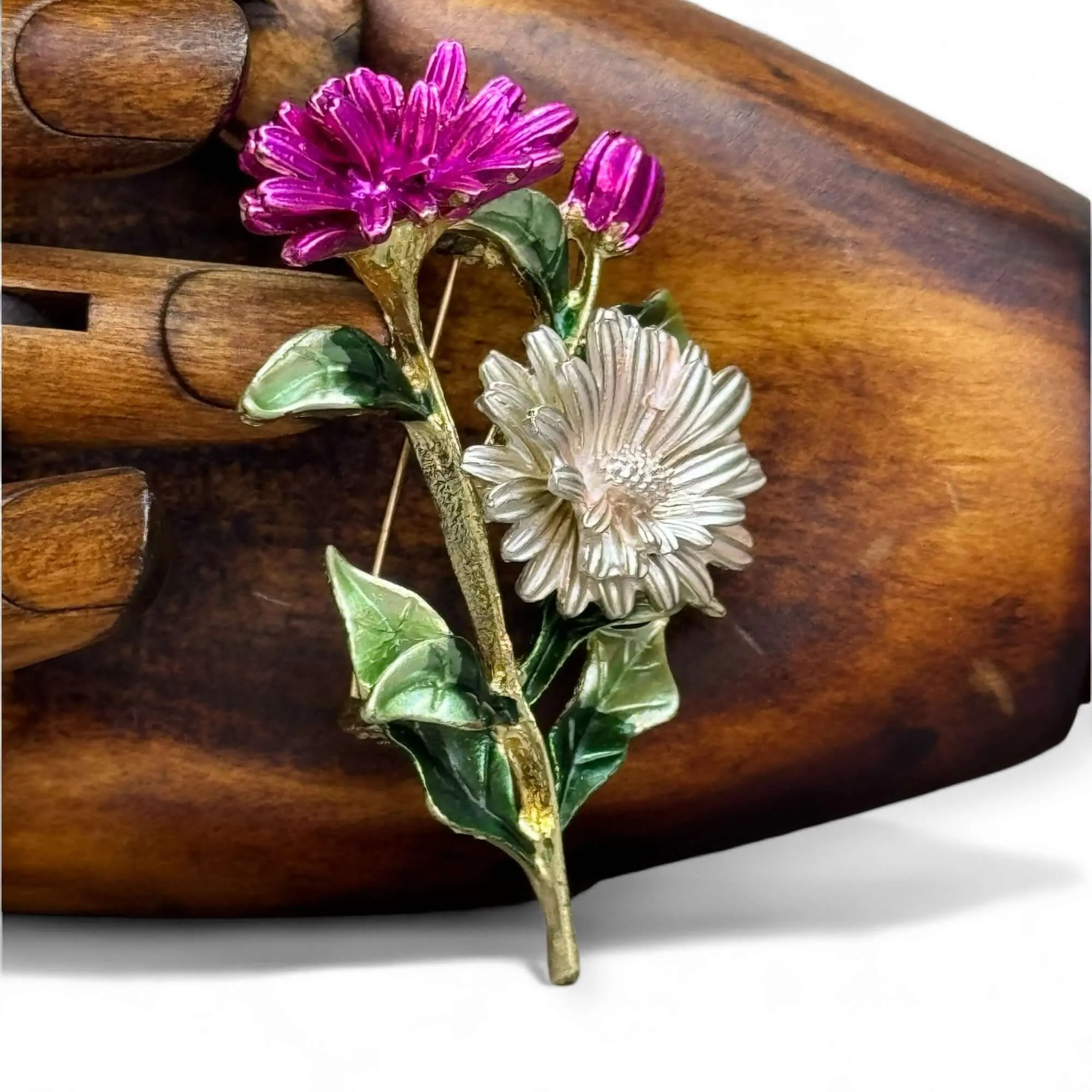 Chrysanthemum Corsage Enamel Brooch