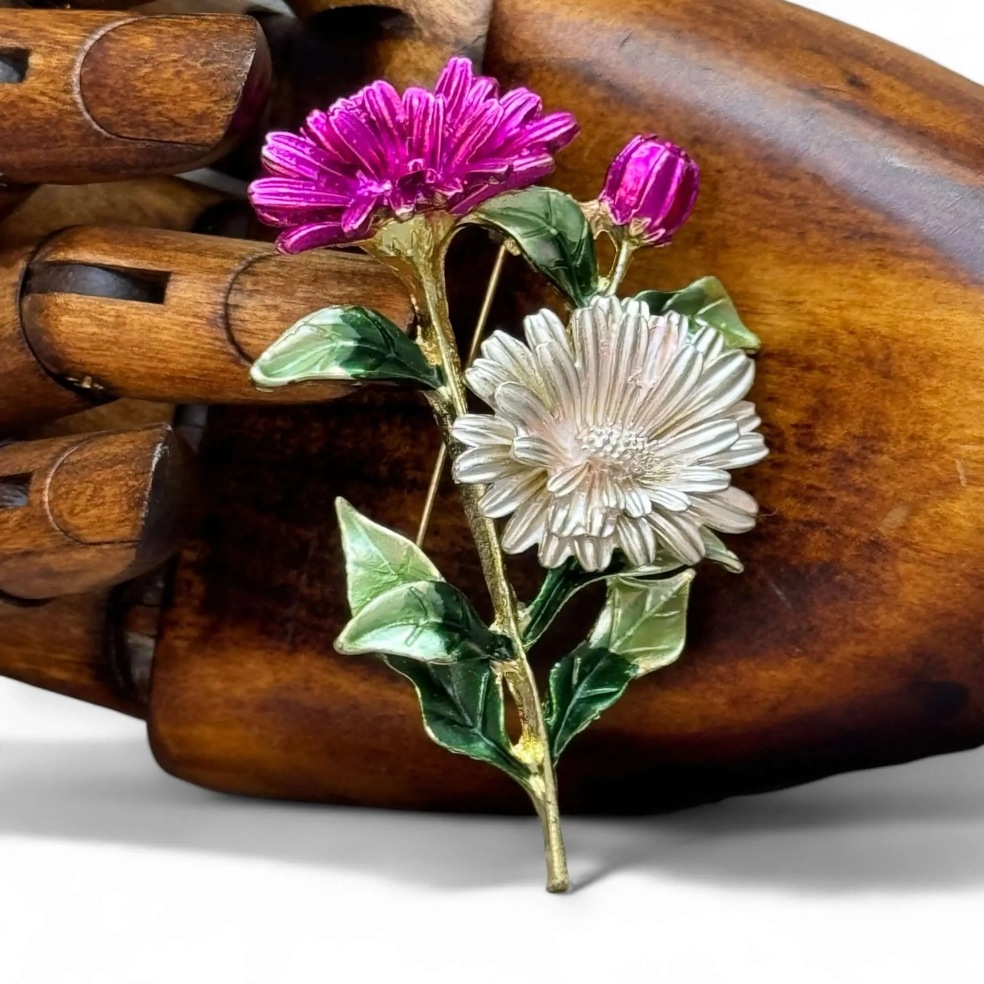 Chrysanthemum Corsage Enamel Brooch