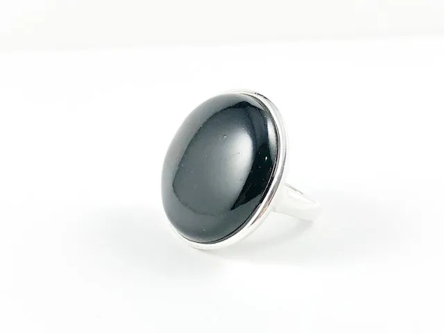 Classic Casual Round Black Onyx Brass Ring