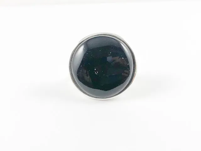 Classic Casual Round Black Onyx Brass Ring