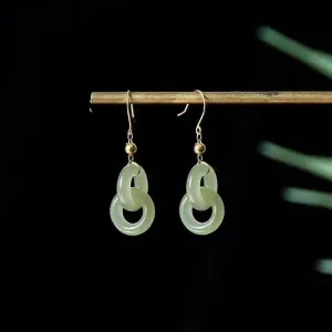 Classic Temperament Retro Natural Hetian Jade Earrings