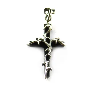 Cross silver pendant with onyx