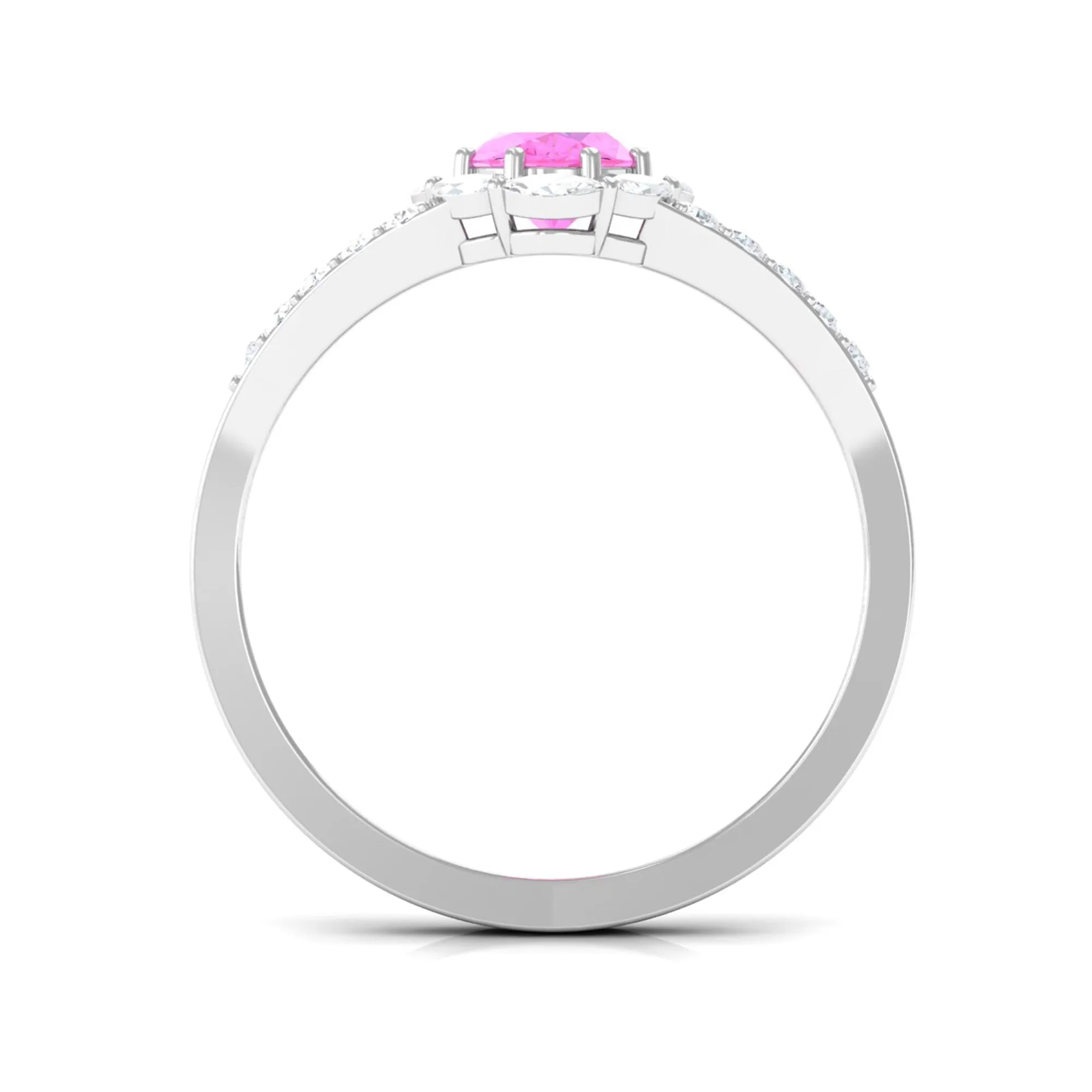 Designer Pink Sapphire and Diamond Halo Engagement Ring with Split Shank