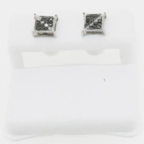 Diagonal Stripe Box Black Diamond .925 Silver Earrings