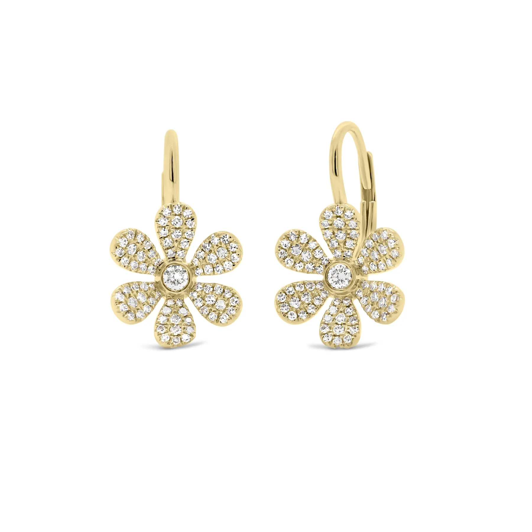 Diamond Large Flower Lever-Back Earrings