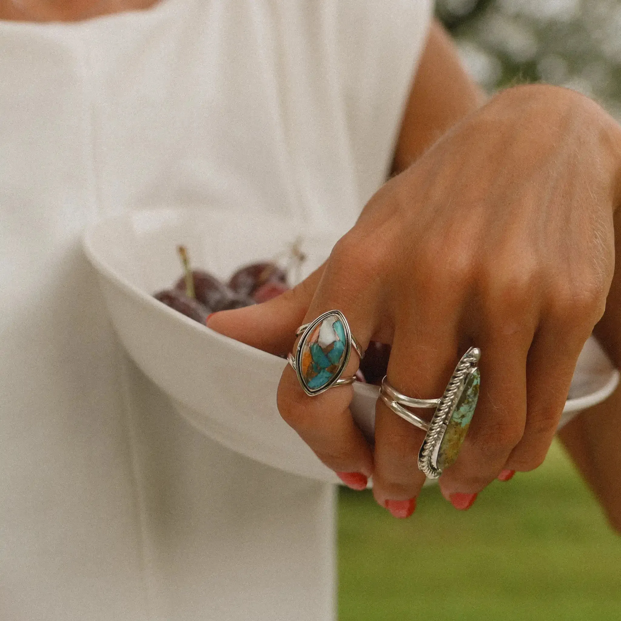 Double Band Spiny Oyster Turquoise Ring