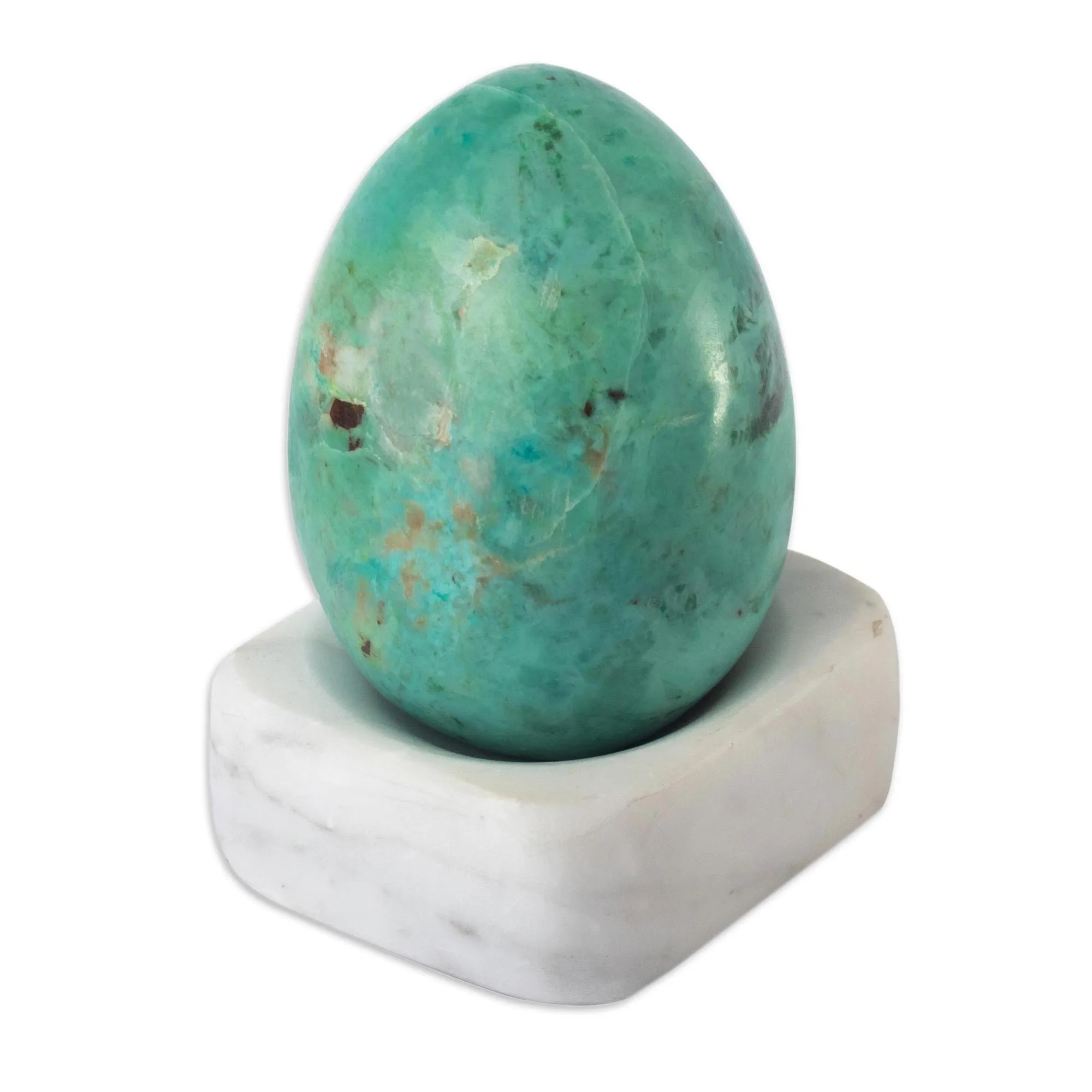 Egg-Shaped Chrysocolla Gemstone Figurine from Peru - Calming Ovus | NOVICA