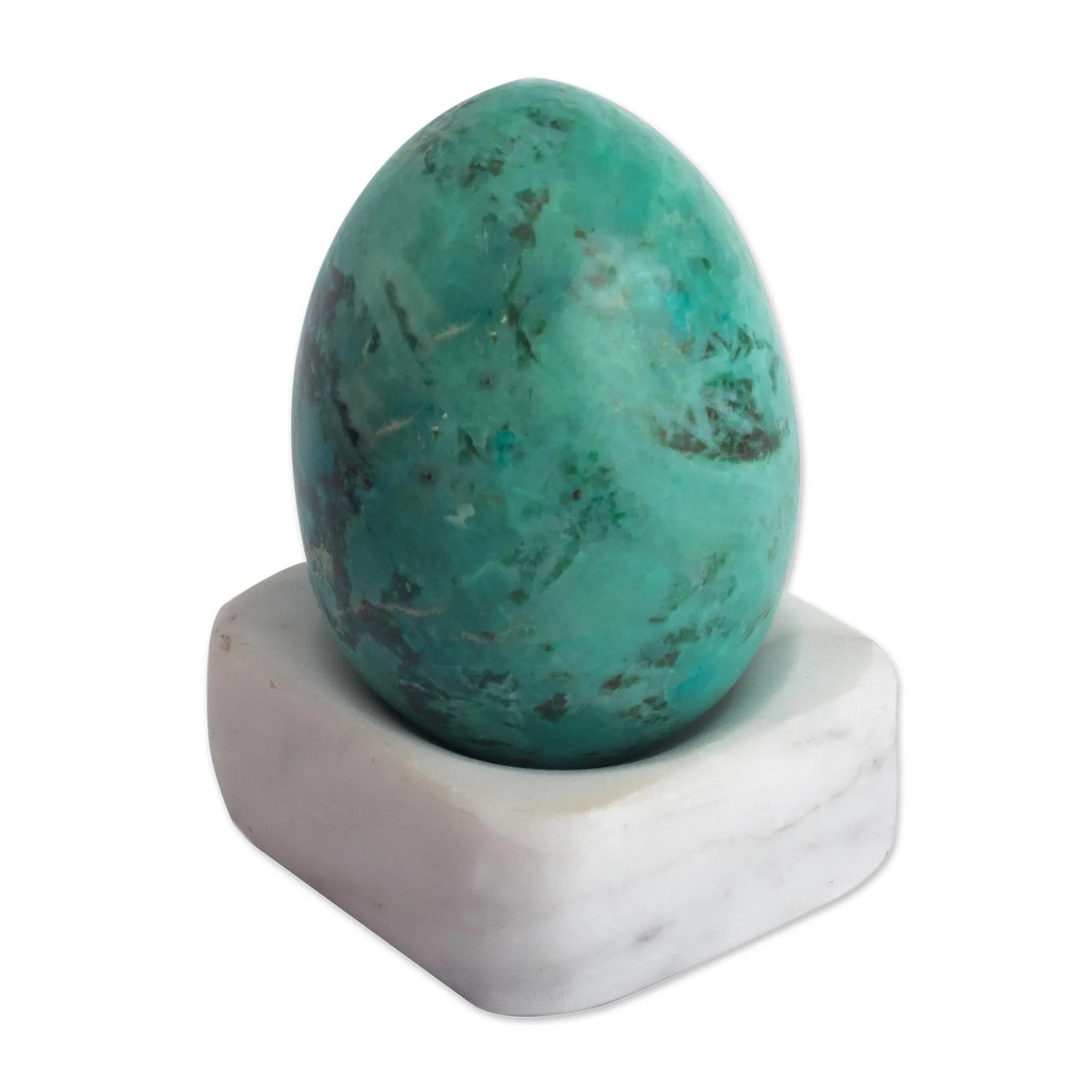 Egg-Shaped Chrysocolla Gemstone Figurine from Peru - Calming Ovus | NOVICA