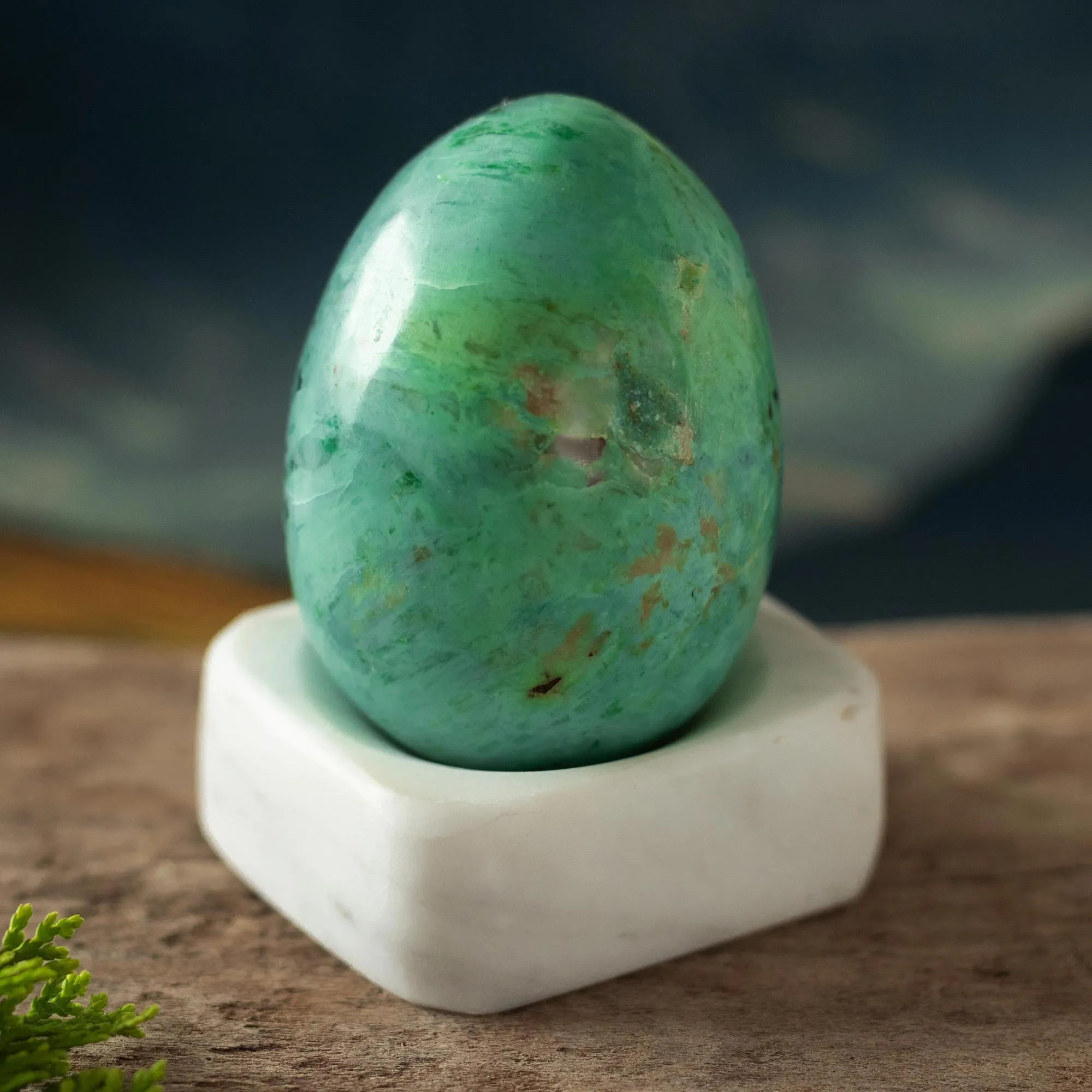 Egg-Shaped Chrysocolla Gemstone Figurine from Peru - Calming Ovus | NOVICA