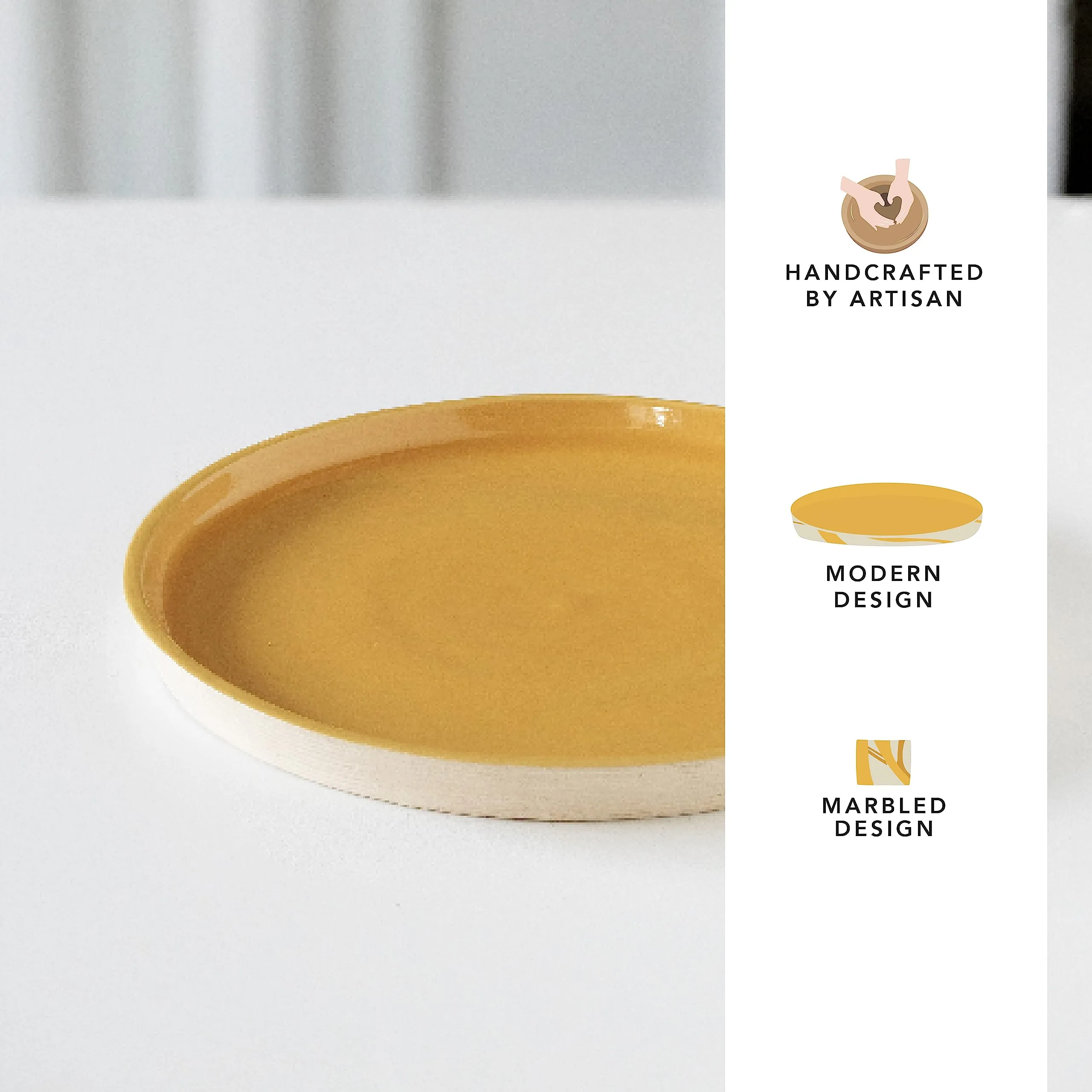 Ellementry Amber Love Ceramic Side Plate| Dishwasher & Microwave Safe | Food Grade | Dinnerware | Bone-Ash Free | Crockery for Dining & Gifting | Kitchen Accessories Items (Pack of 4)