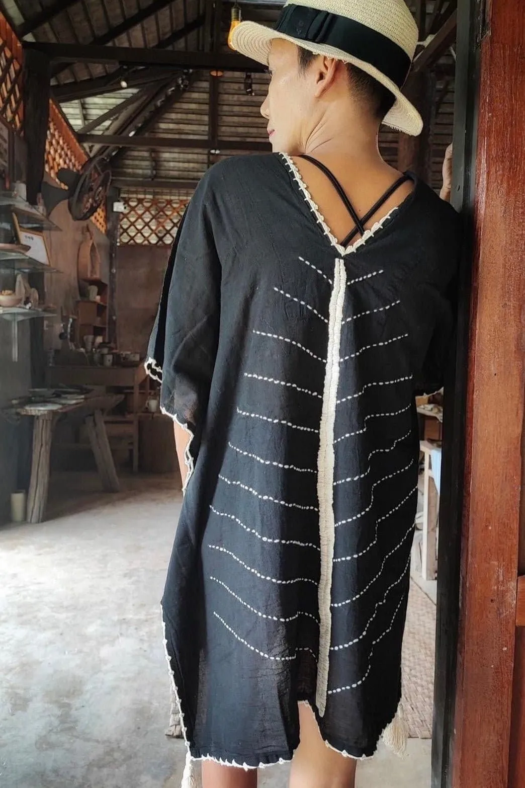 EMBROIDERED PALM TREE KAFTAN ONYX