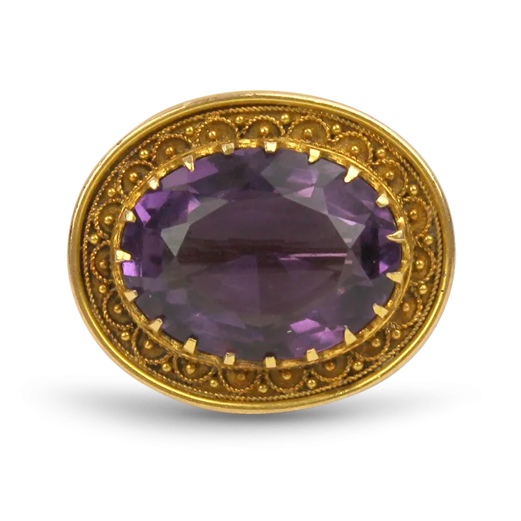 Estate 14k Yellow Gold Victorian Shaped Amethyst Pin