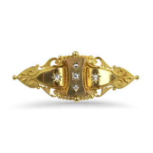 Estate 15K Yellow Gold Victorian Diamond Brooch