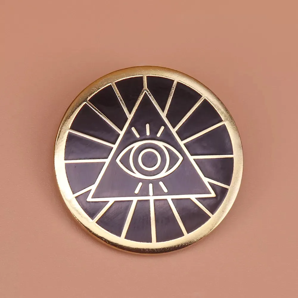 Eye Of Providence Brooch - Black Enamel Round Shape