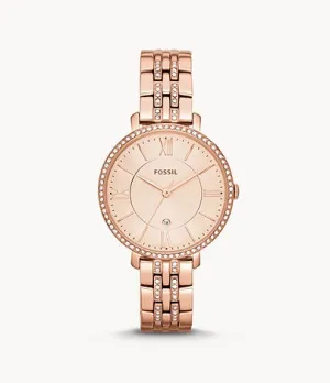 Fossil Ladies Jacqueline Rose-Tone Stainless Steel Watch ES3546