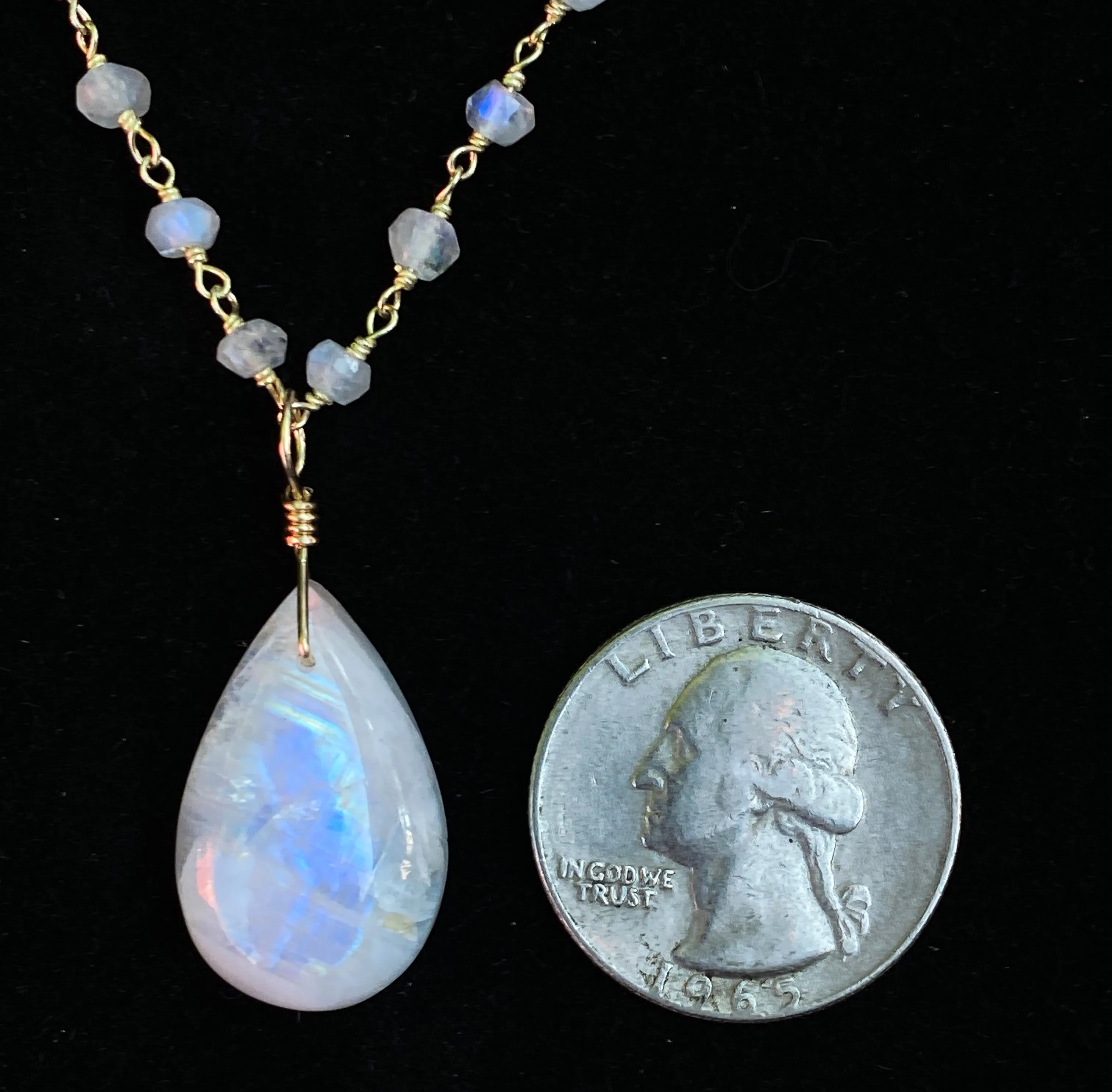 Genuine Moonstone gemstone pendant on gold fill chain Necklace