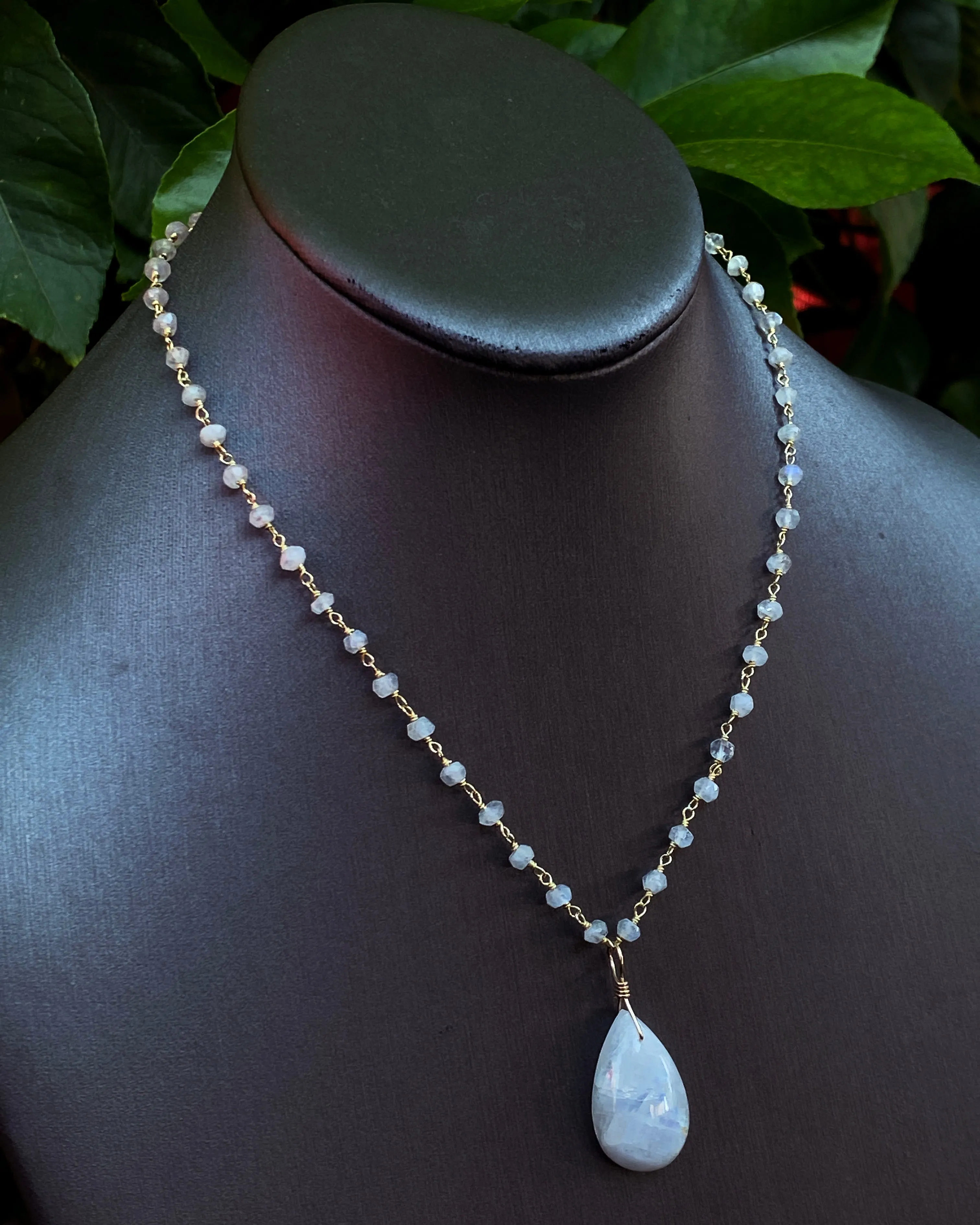 Genuine Moonstone gemstone pendant on gold fill chain Necklace