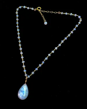 Genuine Moonstone gemstone pendant on gold fill chain Necklace