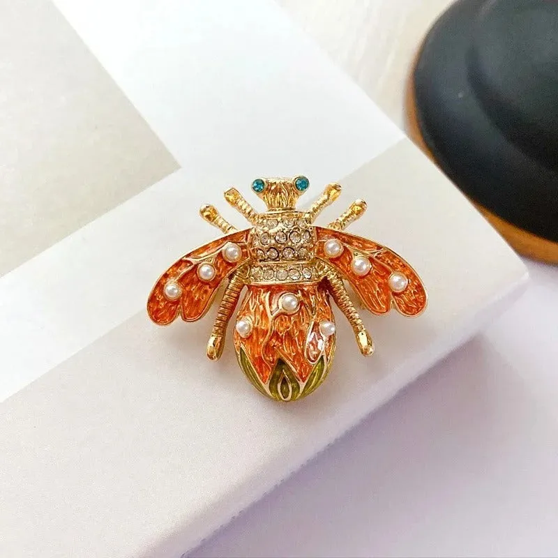 Glamorous Enamel Bee Brooch with Sparkling Crystal and Pearl Accents