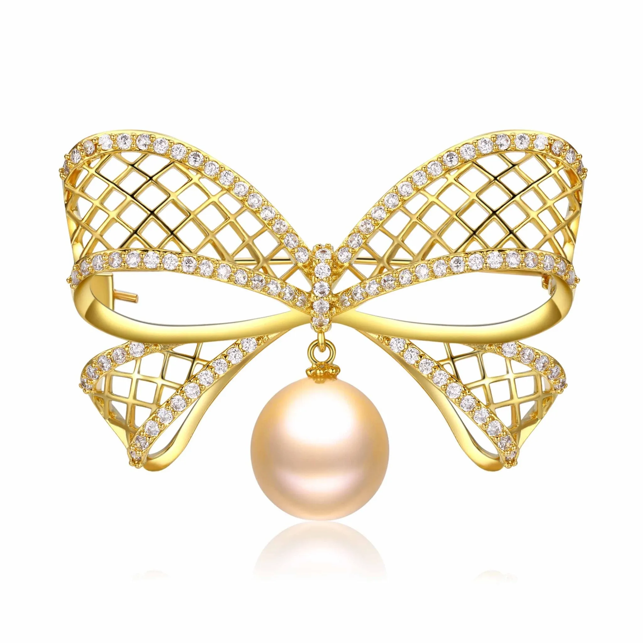 GOLD RIBBON EDISON PEARL BROOCH