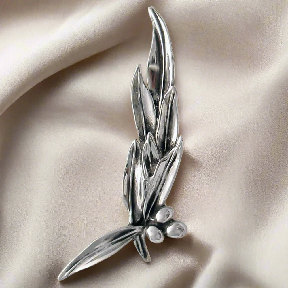 Greek Traditional Olive leaf brooch in sterling silver (K-38)