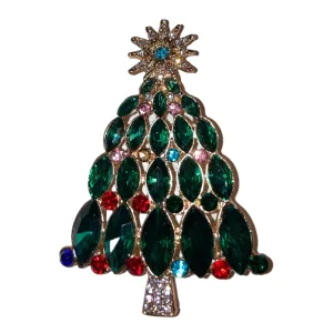 Green Drop Christmas Tree Brooch