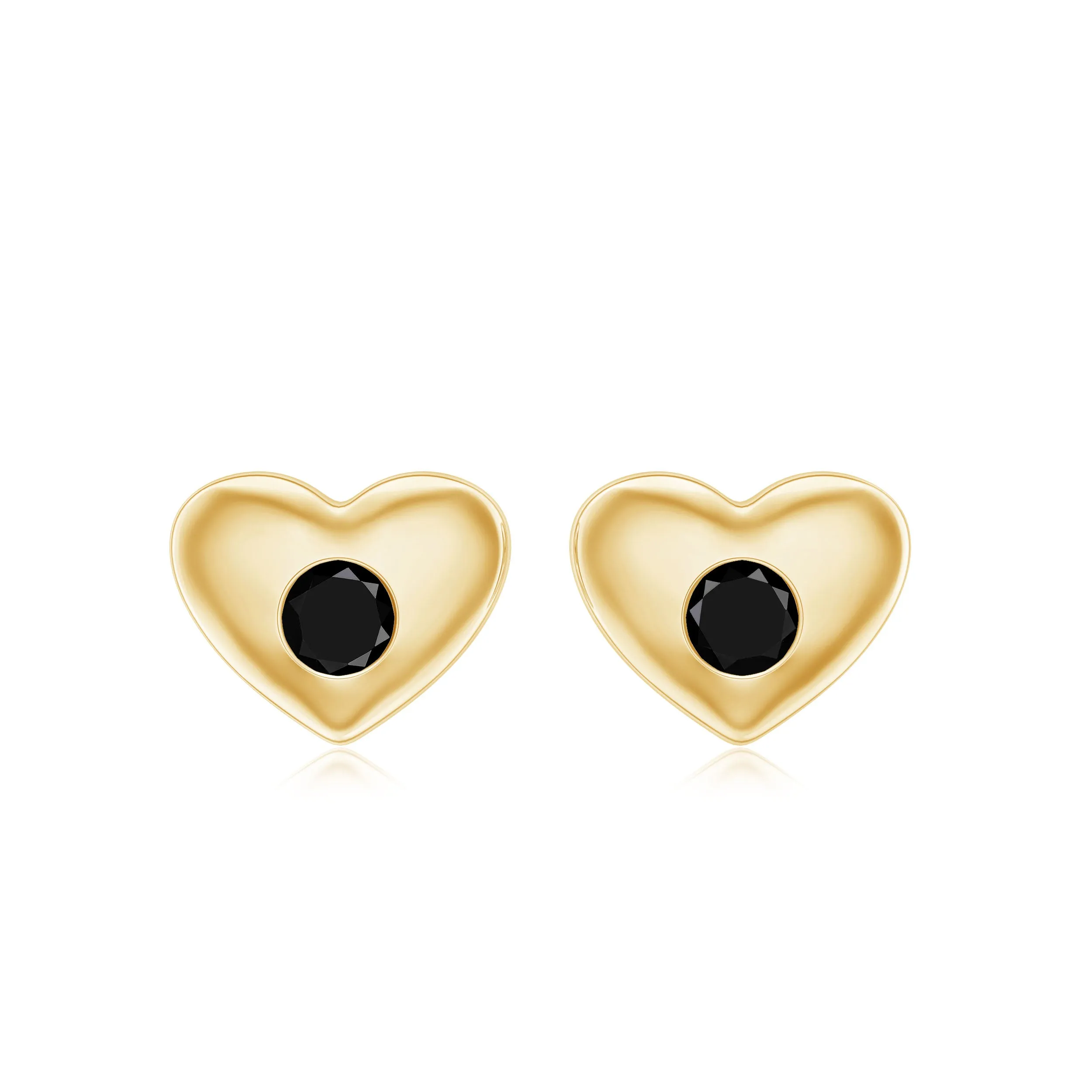 Gypsy Set Round Shape Black Onyx and Gold Heart Stud Earrings For Women