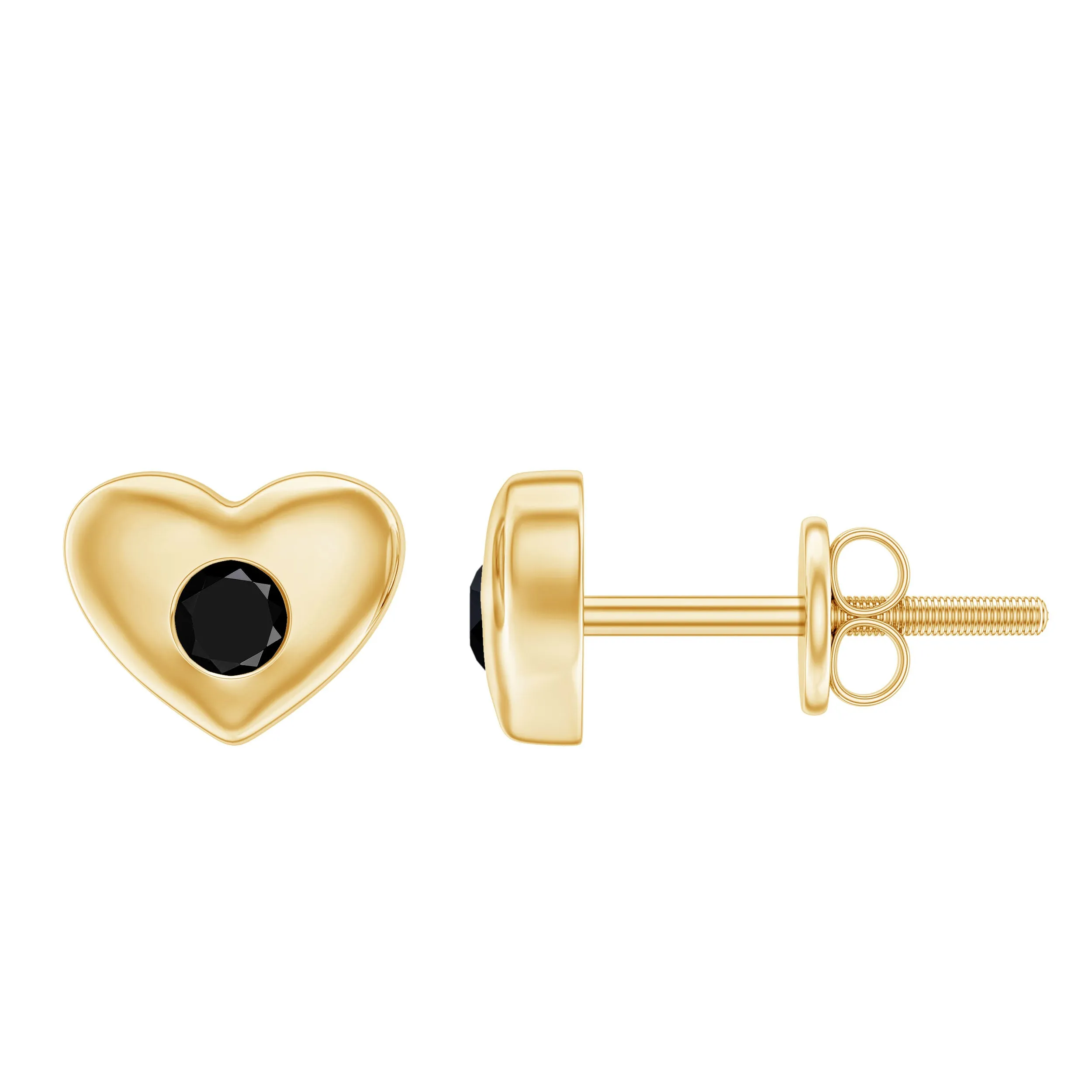 Gypsy Set Round Shape Black Onyx and Gold Heart Stud Earrings For Women