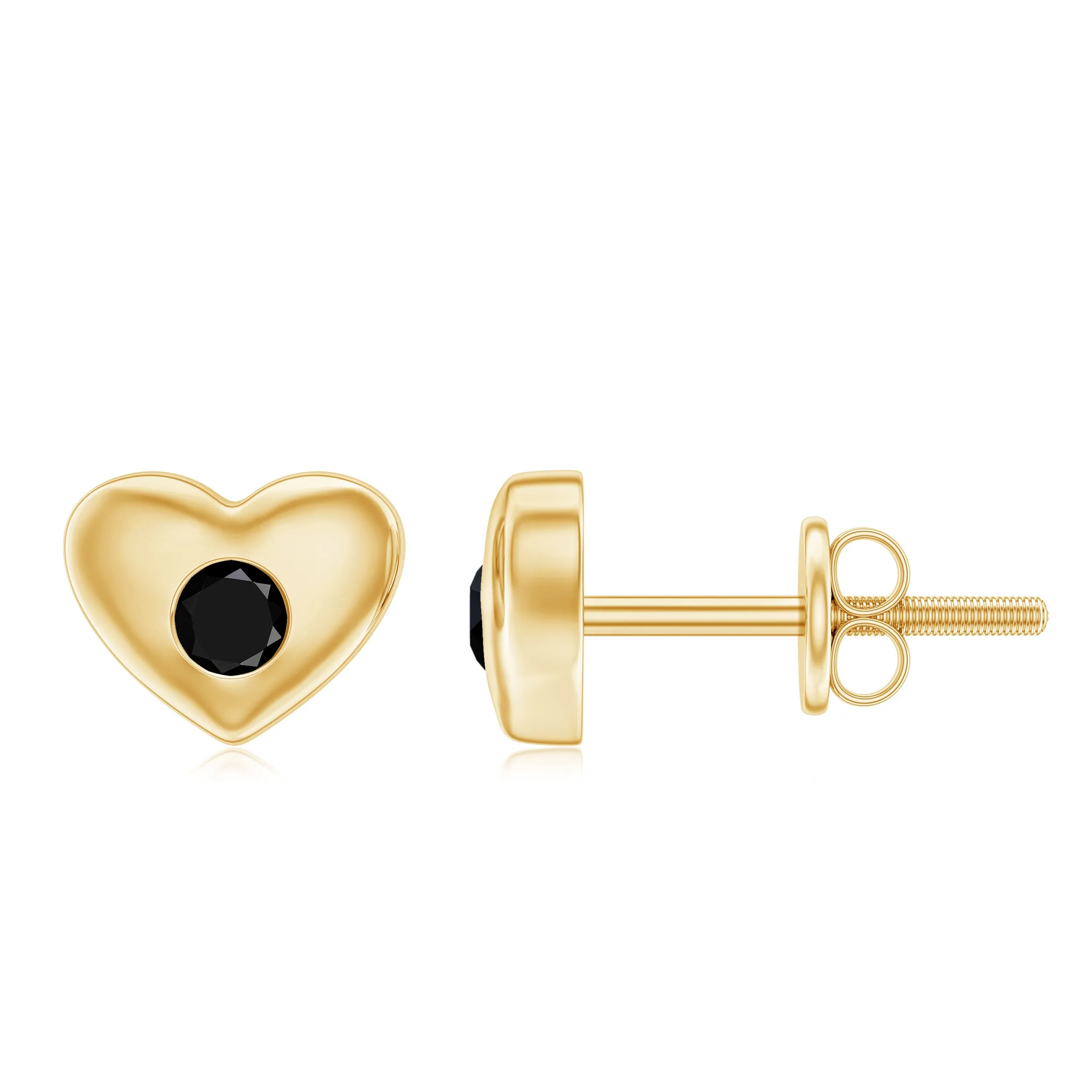 Gypsy Set Round Shape Black Onyx and Gold Heart Stud Earrings For Women