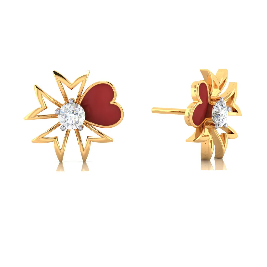 Heart Petal Shape 18k Gold And Diamond Earrings