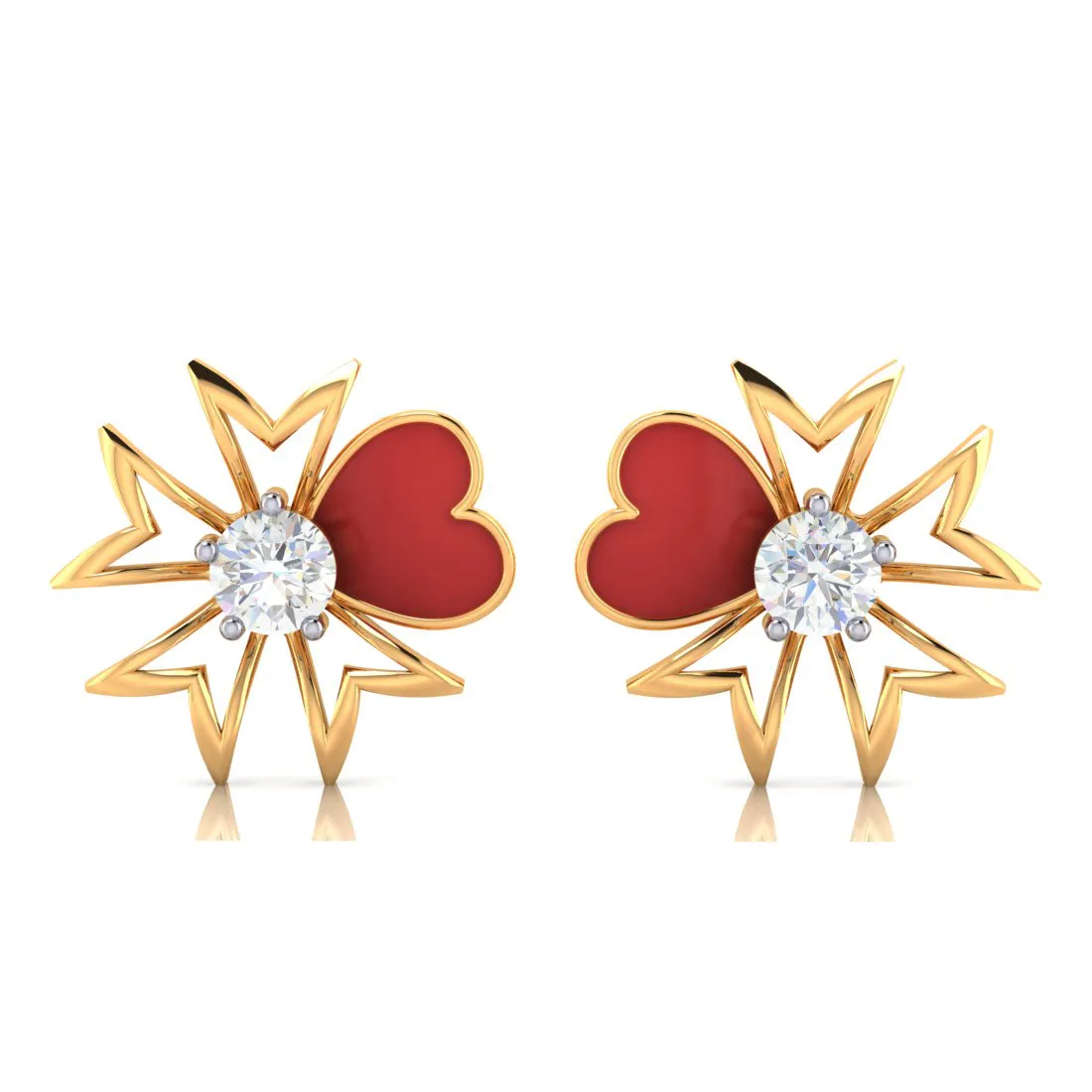 Heart Petal Shape 18k Gold And Diamond Earrings