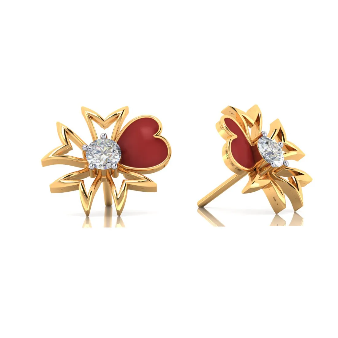 Heart Petal Shape 18k Gold And Diamond Earrings