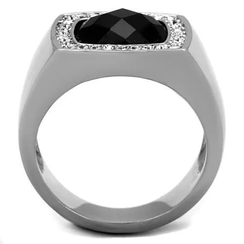 High polished (no plating) Stainless Steel Ring with Semi-Precious Onyx in Jet for Women Style TK1616