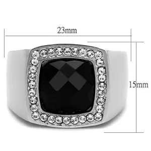 High polished (no plating) Stainless Steel Ring with Semi-Precious Onyx in Jet for Women Style TK1616