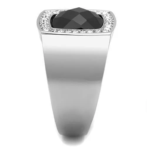 High polished (no plating) Stainless Steel Ring with Semi-Precious Onyx in Jet for Women Style TK1616