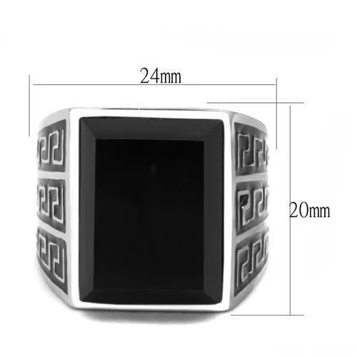 High polished (no plating) Stainless Steel Ring with Synthetic Onyx in Jet for Women Style TK3076