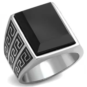 High polished (no plating) Stainless Steel Ring with Synthetic Onyx in Jet for Women Style TK3076